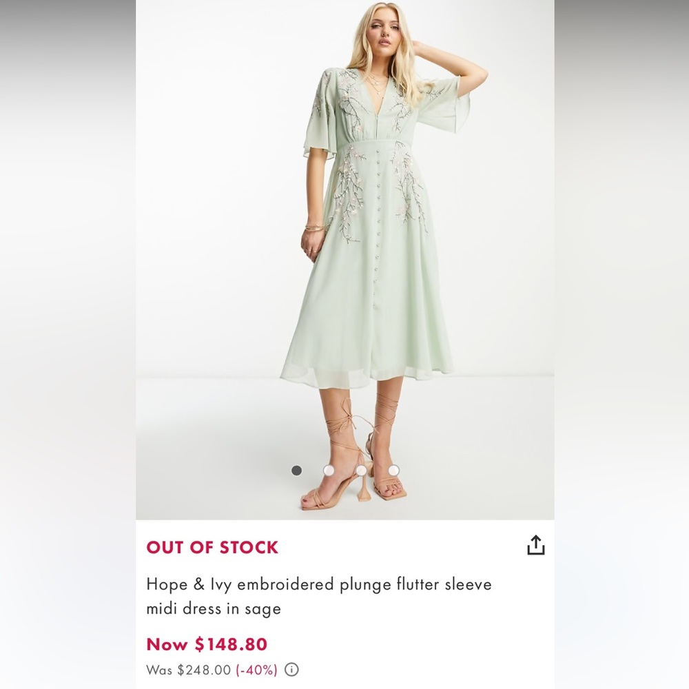 EUC Hope & Ivy Embroidered Midi Dress in Sage